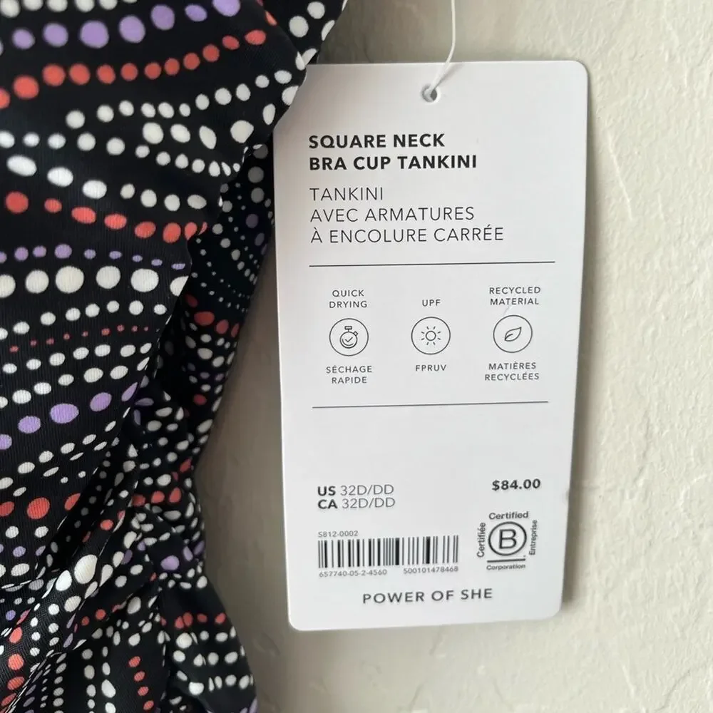 Athleta square neck tankini swim top 32D / DD NWT